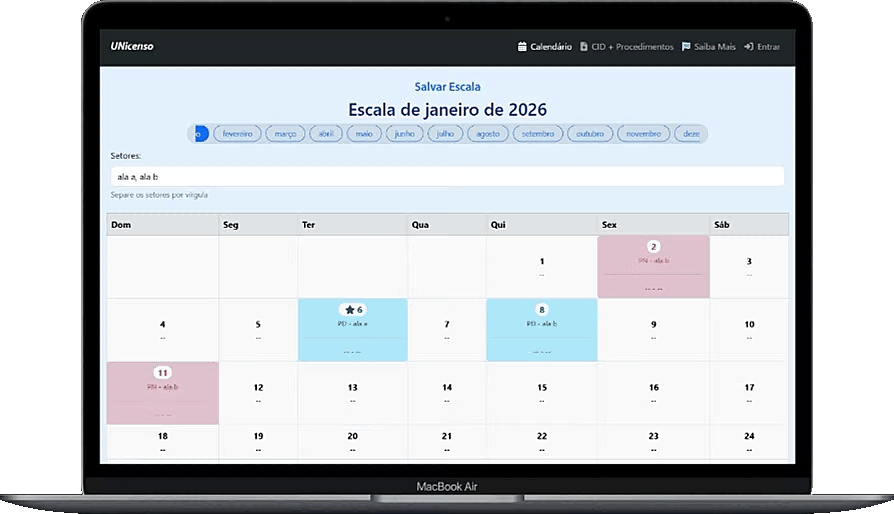 Demonstração da gestão de escalas e plantões no Unicenso